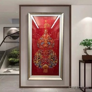 N&Hundred Blessings Gourd Embroidery Brocade Painting for the Entryway, with Auspicious and Festive 