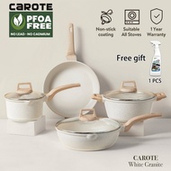 【Free gift】Carote White Granite Non stick Pan Kitchen Cookware Set 7 Pieces Wok One Piece Die Cast F