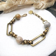 VIIART。三界-花。珊瑚玉黃銅手鍊|個性鏈條情侶手環天然菊花化石