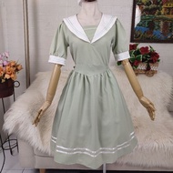 Dress sailor dress uniform collar dress midi dress sage green dress