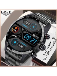 Lige商務智慧通話手錶音樂播放器運動心率血壓ip67防水amoled全觸控男士智慧手錶