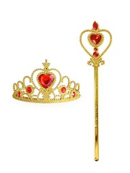 1套兒童公主皇冠裝飾道具,馬卡龍色彩鑲嵌水晶女王權杖,公主遊戲道具,女孩節日派對配件道具