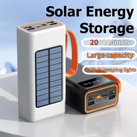 200000mAh Thicken Solar Power Bank Big capacity Built-in Cables External Battery LED Light Power Ban