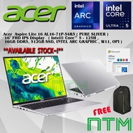 ACER ASPIRE LITE 16 AL16-71P-54R5 LAPTOP - SILVER INTEL CORE ULTRA 5-125H INTEL ARC 16GB D5 512GB SS