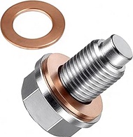 M14x1.5 Magnetic Oil Drain Plug - 3DSKY Stainless Steel Sump Drain Nut Bolt with 2 Copper Crush Wash