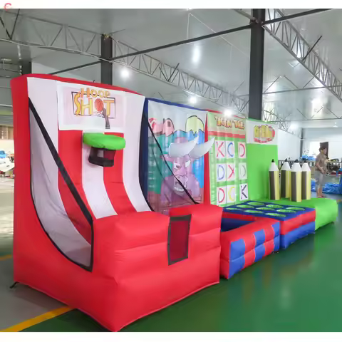 Fast Ship 6x1.5x2mH Inflatable Basketball Snowball Baseball Rugby 4 in 1 Carnival Game Toys for Sale