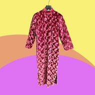 二手 古董訂製 紫色 絨布 光澤 織紋 開衩 長袖 旗袍 CA404