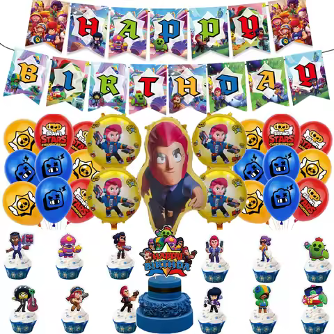 Happy Birthday Brawl Stars Party Favors includes Slap Stickers Blowouts Gifts Bag for Girls Birthday