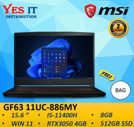 MSI Thin GF63 11UC-886MY 15.6" 144Hz Gaming Laptop (i5-11400H 8GB 512GB RTX3050 4GB W11 2YW) Free Ba