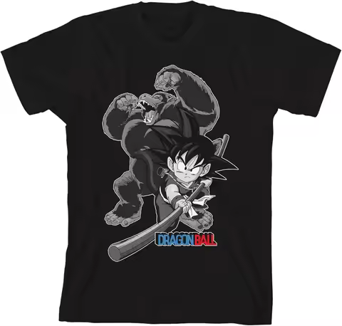 2026 Summer Dragon Ball 100% Cotton Men's T-shirt Kid Goku & Great Ape Oozaru Black and White Print 