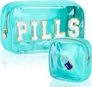 Hillban 2 Pcs Medicine Bag Chenille Letter Bag Preppy Clear Makeup Meds Travel Bag Nylon Pouch Set PVC Transparent Cosmetic Bag Mini First Aid Christmas Gift for School Travel Supplies (Fresh)