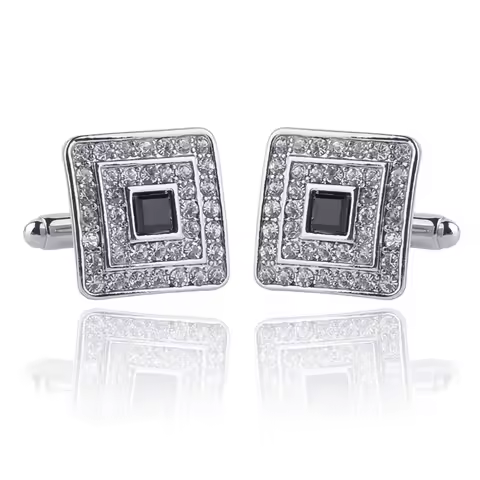 High Quality Classic Luxury Rhinestone Crystal Square Custom Enamel Men's Cufflink Male French Shirt
