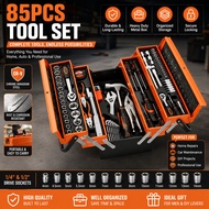HGCORE Tool Kit 85PCS Car Repair Tool Set 85 PCS Three-Layer Folding Tool Box Socket Wrench Car Work
