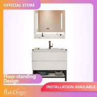 Rabdoge Bathroom White Wood Basin Floor Cabinet With Smart LED Mirror Cabinet