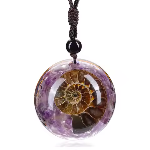 Natural Healing 7 Chakra Crystal Quartz Stone Pendant Necklace Adjustable Resin Ammonite Fossil Spir