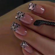 ️ 24 Pieces Leopard Print Wearing Nails Short Nails Flashing French Generous Nails Nails Manicure Na