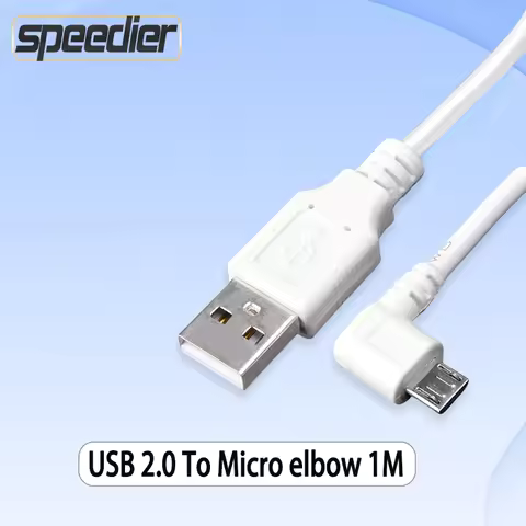 White 100cm 1M 3FT DC Power Plug USB 2.0 To Micro USB Elbow Left Angled 90 degree 2A charging charge