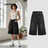 Lovito Women's Casual Plain Pocket Button Denim Shorts L132ED359