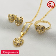 S&amp;a jewelry 18k Bangkok Gold 3in1 necklace earrings adjustable ring set for women set-44