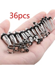 Bộ 36 nút tai bằng thép titan, Phụ kiện trang'sức xỏ khuyên co giãn Punk Taper Unisex, Quà tặng xỏ k