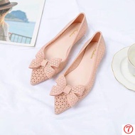 2021 Pointed Toe Hollow Sandals Women Travel Hole Jelly Shoes Flat Plastic Shoes Bow