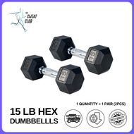 15 LBS Rubber Hex Dumbbells (PAIR 2PCS) Premium Hexagon Dumbell Dumbbell Set For Women Men Weights T