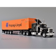 1:50 Scale Diecast Model Semi Truck Toys Peterbilt 389 Tractor With Metal Container Trailer Pull Bac