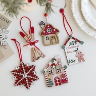 Red Wooden House Pendant Christmas Tree Ornaments Decoration Painted Scene Layout | Hiasan Rumah