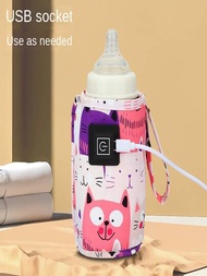 1入嬰兒usb加熱卡通奶瓶保溫套,3級溫度控制,適用於室內外,恆溫功能