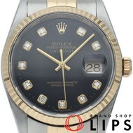 勞力士 Datejust 男士腕錶 10P 鑲鑽 Datejust 男士腕錶 16233G(Y) K18YG/SS 男士腕錶 黑色拋光 2002 年 成色極佳 [二手]