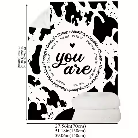 Cow Print "You Are" Inspirational Throw Blanket, Farmhouse Style Home Decor Blanket