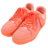 全新未使用商品 □LOUIS VUITTONLV Trainer Line 低筒運動鞋，部分麂皮，Monogram 牛仔布，橙色，6.5 碼，帶防塵袋，意大利製造，男士。