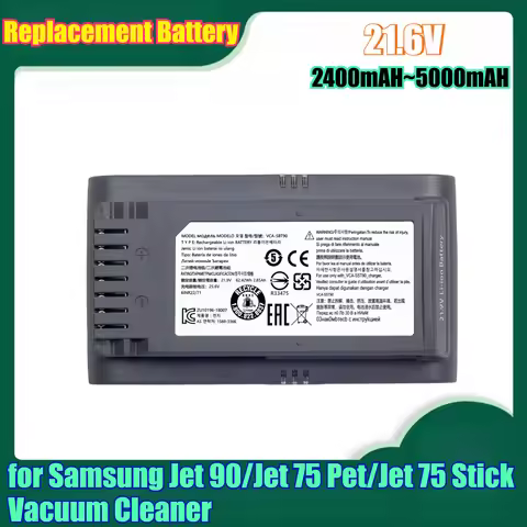 5000mAh 21.6V High-Capacity Replacement Battery for Samsung Jet 90/Jet 75 Pet/Jet 75 Stick Vacuum Cl
