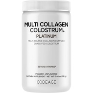 Codeage Multi Collagen Colostrum Powder Platinum - Hydrolyzed Grass-Fed Bovine Collagen Peptides, Gr