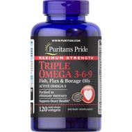 <พร้อมส่ง> Puritan triple Omega 3 6 9 flax&Borage oils active 120เม็ด softgels