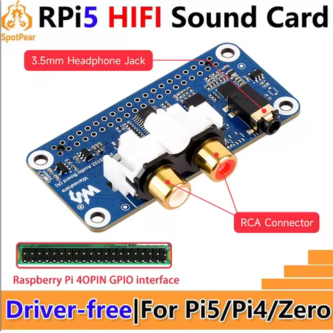 Raspberry Pi PCM5122 I2S DAC HIFI Sound Card DAC Audio expansion Board Free-Driver For PI5/PI4/Zero 