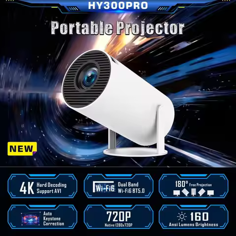 HY300PRO Barrel Projector Android Version High Definition 4K Home & Outdoor Portable HY300 Projector