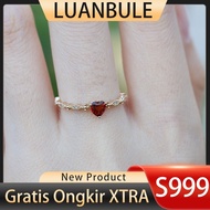 LUANBULE Silver Ring S999 New Women's Fashion Diamond Inlaid 14K Gold Heart Shape Ruby