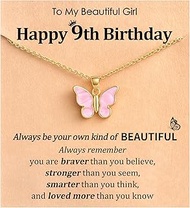 Happy 5 6 7 8 9 10 11 12 Year Old Girl Birthday Gift, Adjustable Butterfly Necklace Gifts Jewelry wi