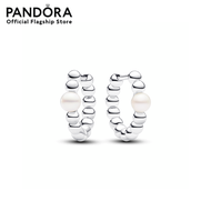 Pandora Sterling silver hoop earrings with white treated freshwater cultured pearl