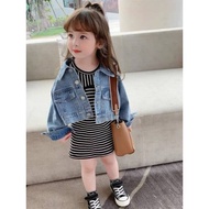 [9M-9Y]🔥NEW ARRIVAL🔥SUMMER CASUAL DRESS WITH DENIM JACKET 2PCS SETS DRES JACKET KOREAN STYLE BABY KI