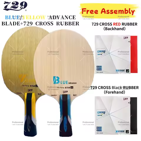 Original 729 Blue & yellow AD Table Tennis Blade with 729 Cross red & black Table Tennis Rubber Free