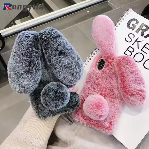 Plush Fur Rabbit Soft Case For Honor X7A X9B X9A X8 4G 70 SE V30 30 20 9X Pro 10 9 Lite 10i 20i 8X 8