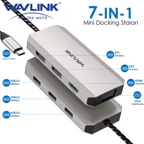 WAVLINK USB C Dock Quad Monitor 7-In-1 4K Docking Station Multiport Adapter for MacBook, Dell XPS, L