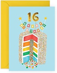 CENTRAL 23 16th birthday card for Girls - Rainbow Cake - Happy Birthday Card for Daughter - Sweet 16