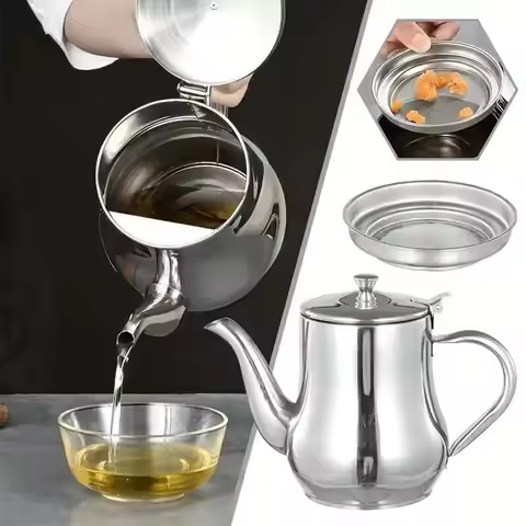 1Pc Household Stainless Steel Oil Pot with Filter Oil Filter Pot Stainless Steel Cooking Oil Storage