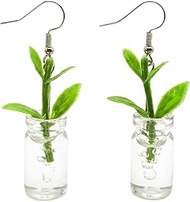 Cute Plant Earrings For Women - Unique Glass Bottle Dangle Accessories. Handmade Quirky Jewelry, Fun