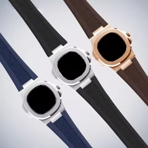 25*13mm Steel grain silicone rubber watch strap black brown gray green watchband For Patek Philippe 