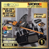 WORX WG260E.5 20V 61cm Hedge Trimmer FOC SAFETY GOOGLES & CAR VACUUM SPECIAL PROMOTION