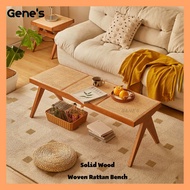 Gene's  Vintage Solidwood Rattan Bench Dining Bench Chair Dining Table Chair Bench Ins Style Hotel B